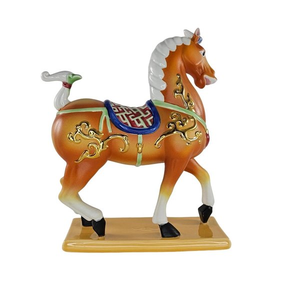 Chinese Tang Dynasty Style Horse Figurine Walking Mouth Open Tri Colored - Picture 5 of 9